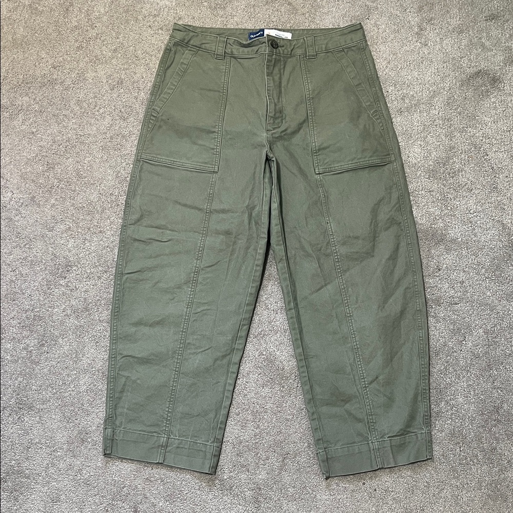 Old Navy Olive Canvas Hi-Rise Barrel Leg Pants Size 12